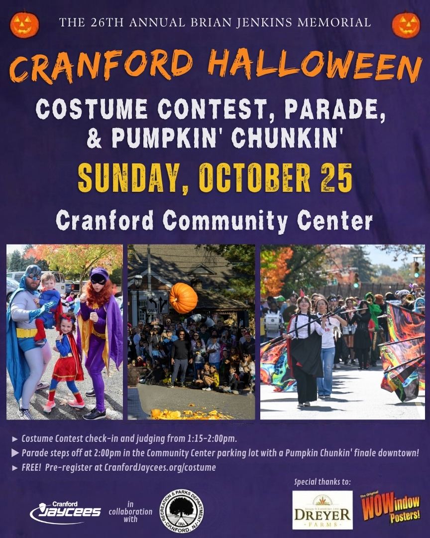 Cranford Halloween Parade, Costume Contest, and Pumpkin Drop